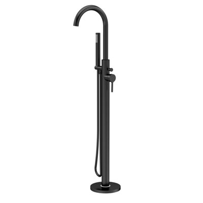 Balterley Connect Floor Standing Bath Shower Mixer Tap With Dual Crosshead HandlesCurved Spout & Shower KitMatt Black Finish