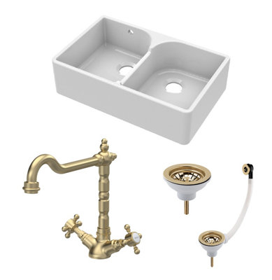 Balterley Unisex White Fireclay Bowl Stepped Weir Butler Sink Wastes Tap 795Mm In Size 2 - Image 3