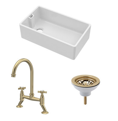 Balterley Unisex White Fireclay Bowl Belfast Sink Strainer Waste Tap Brushed Brass 795Mm In Size 1 - Image 2