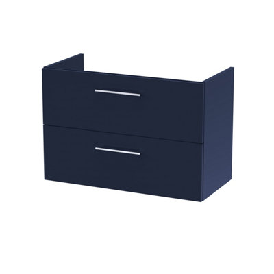 Nuie Hudson Reed Arno Wall Hung Vanity UnitDurable 2 Soft Close Door Bathroom Sink Vanity Unit With Shelf In Midnight Blue800mm from B&Q
