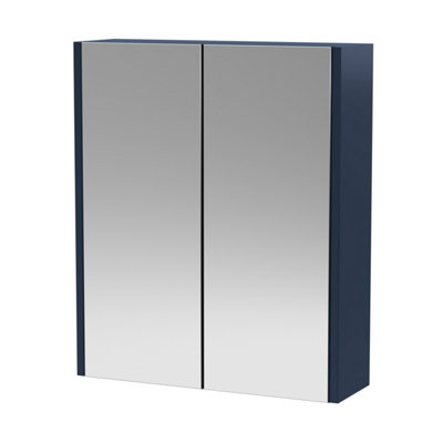 B&Q -  Juno Wall Hung 2 Door Mirror Cabinet With Soft Close HingesIndigo Blue715 X 600 mm
