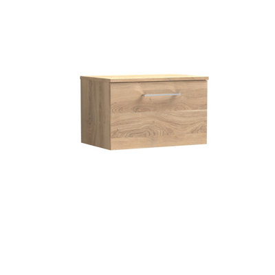 Nuie Arno Wall Hung 1-Drawer Vanity & Bleached Cuneo Oak WorktopStylish Counter Top Vanity Unit In Bleached Oak600mm from B&Q