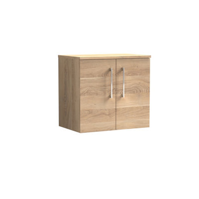 Nuie Arno Wall Hung 2-Door Vanity & Bleached Cuneo Oak WorktopStylish Counter Top Vanity Unit In Bleached Oak600mm from B&Q