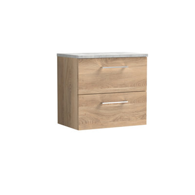 Nuie Arno Wall Hung 2-Drawer Vanity & Bellato Grey Laminate WorktopStylish Counter Top Vanity Unit In Bleached Oak600mm from B&Q