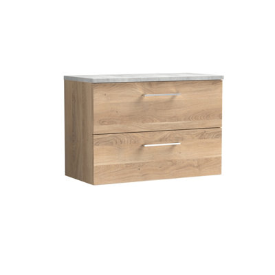 Nuie Arno Wall Hung 2-Drawer Vanity & Bellato Grey Laminate WorktopStylish Counter Top Vanity Unit In Bleached Oak800mm from B&Q