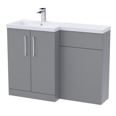 Nuie 1100mm Left Hand CombinationPolymarble Basin Pre-Drilled With 1 Tap HoleBathroom Storage Unit In Satin Grey from B&Q
