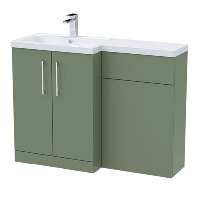 Nuie 1100mm Left Hand CombinationPolymarble Basin Pre-Drilled With 1 Tap HoleBathroom Storage Unit In Satin Green from B&Q
