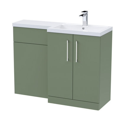 Nuie 1100mm Right Hand CombinationPolymarble Basin Pre-Drilled With 1 Tap HoleBathroom Storage Unit In Satin Green from B&Q