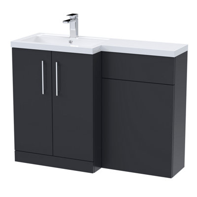 Nuie 1100mm Left Hand CombinationPolymarble Basin Pre-Drilled With 1 Tap HoleBathroom Storage Unit In Soft Black from B&Q