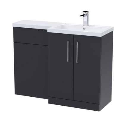 Nuie 1100mm Right Hand CombinationPolymarble Basin Pre-Drilled With 1 Tap HoleBathroom Storage Unit In Soft Black from B&Q