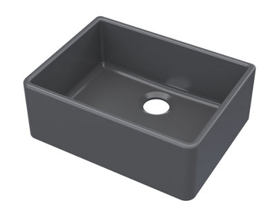 B&Q -  595mmFireclay Kitchen Single Bowl Butler Sink Soft Black