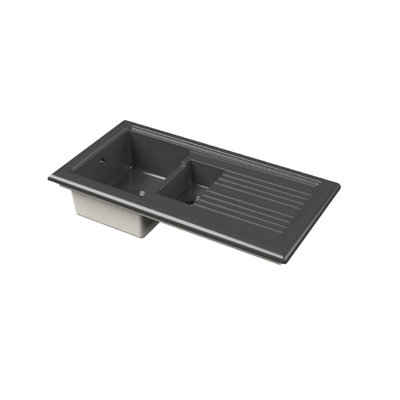 B&Q -  101Cm Inset Counter Top 1.5 Bowl Fireclay Ceramic Kitchen SinkGrey