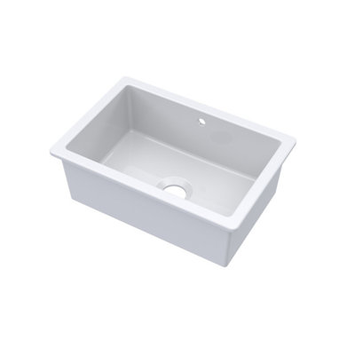 B&Q -  Fireclay Single Bowl Square Undermount Kitchen SinkCentral Waste & Overflow711mmWhite