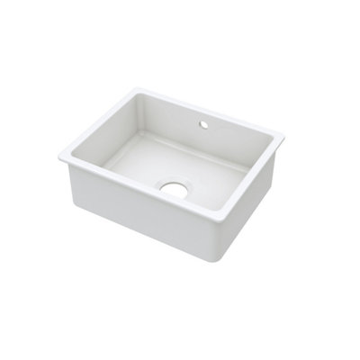 B&Q -  Fireclay Single Bowl Square Undermount Kitchen SinkCentral Waste & Overflow548mmWhite