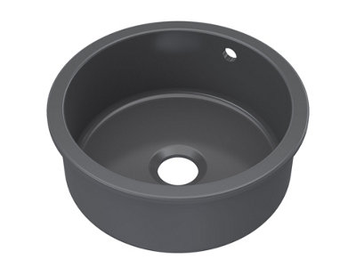 Fireclay Single Bowl Round Undermount Kitchen Sink, Central Waste & Overflow, 460Mm - Soft Black 5056678450710 - Image 3