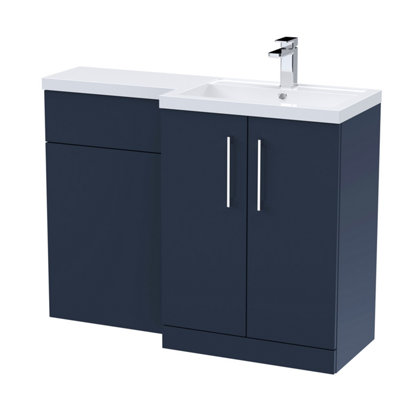 Nuie 1100mm Right Hand CombinationPolymarble Basin Pre-Drilled With 1 Tap HoleBathroom Storage Unit In Midnight Blue from B&Q