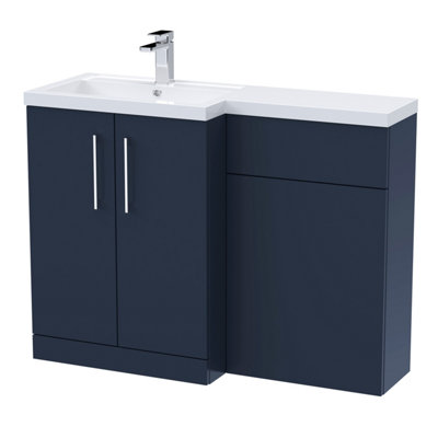 Nuie 1100mm Left Hand CombinationPolymarble Basin Pre-Drilled With 1 Tap HoleBathroom Storage Unit In Midnight Blue from B&Q