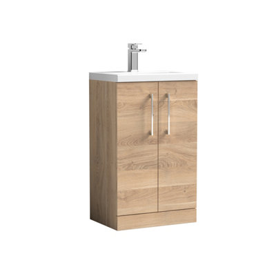 Nuie Hudson Reed Arno Compact Floor Standing 2 Door Vanity Unit With Ceramic BasinDurable Modern Vanity Unit In Bleached Oak500mm from B&Q