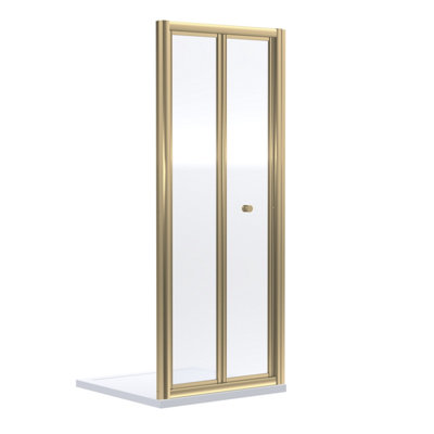 Nuie Rene Bi-Fold Shower DoorAluminium Folding Glass Shower Screen Over BathReversible Design In Brushed Brass1900 X 800mm from B&Q
