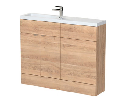 Hudson Reed Bleached Oak Fusion Compact Woodgrain 2 Door Combination Vanity Unit Toilet Suite | | Mfc | 1100Mm - Image 3