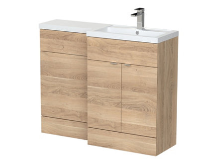 Hudson Reed Fusion Right Hand Combination, Stylish Bathroom Storage Unit, Bleached Oak, 1100Mm