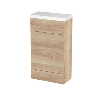 Hudson Reed Fusion Floor Standing Compact Wc Unit & Polymarble Top, Stylish Bathroom Storage Unit, Bleached Oak, 500Mm Small B&Q