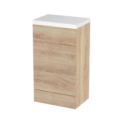 Hudson Reed Fusion Floor Standing Wc Unit & Polymarble Top, Stylish Bathroom Storage Unit, Bleached Oak, 500Mm B&Q