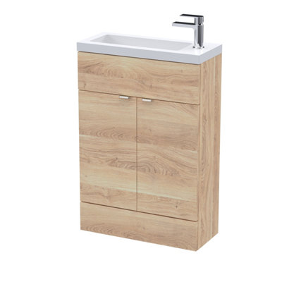 Hudson Reed Fusion Floor Standing Compact Vanity Unit & BasinStylish Vanity Unit With BasinBleached Oak600mm from B&Q