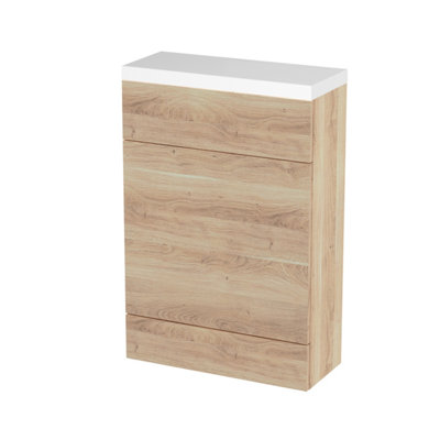 Hudson Reed Fusion Floor Standing Compact Wc Unit & Polymarble Top, Stylish Bathroom Storage Unit, Bleached Oak, 600Mm Small