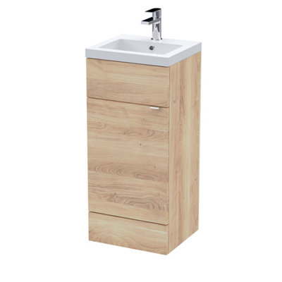 Hudson Reed Fusion Floor Standing Vanity Unit & Basin, Stylish Vanity Unit With Basin, Bleached Oak, 400Mm Small