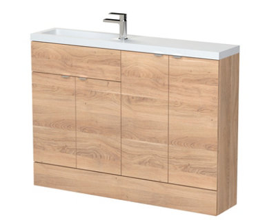 Hudson Reed Fusion Floor Standing Compact Vanity Unit & Basin Combination, Stylish Vanity Unit With Basin, Bleached Oak, 1200Mm Large