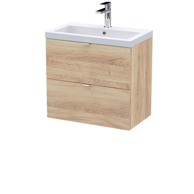 Hudson Reed Fusion Wall Hung 2-Drawer Vanity Unit & Polymarble BasinVanity Unit With BasinBleached Oak600mm from B&Q