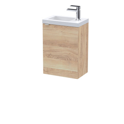 Hudson Reed Fusion Wall Hung 1-Door Vanity Unit & Basin, Vanity Unit With Basin, Bleached Oak, 400Mm Size 1