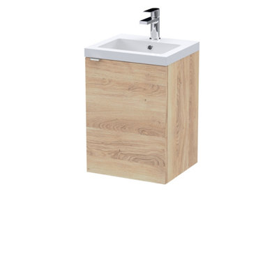 Hudson Reed Fusion Wall Hung 1-Door Vanity Unit & BasinVanity Unit With BasinBleached Oak400mm from B&Q