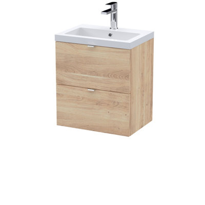 Hudson Reed Fusion Wall Hung 2-Drawer Vanity Unit & Basin, Vanity Unit With Basin, Bleached Oak, 500Mm Size 2