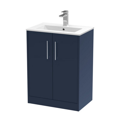 Hudson Reed Juno Floor Standing 2 Door Vanity Unit With Minimalist 1 Tap Hole BasinMidnight Blue600 X 390 mm from B&Q