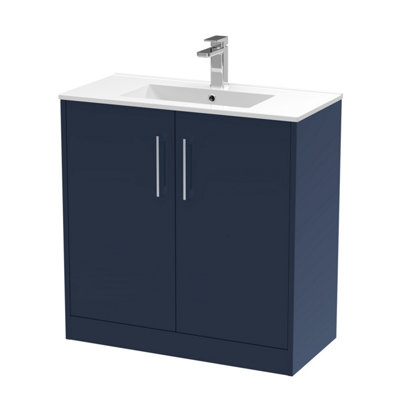 Hudson Reed Juno Floor Standing 2 Door Vanity Unit With Minimalist 1 Tap Hole BasinMidnight Blue800 X 390 mm from B&Q
