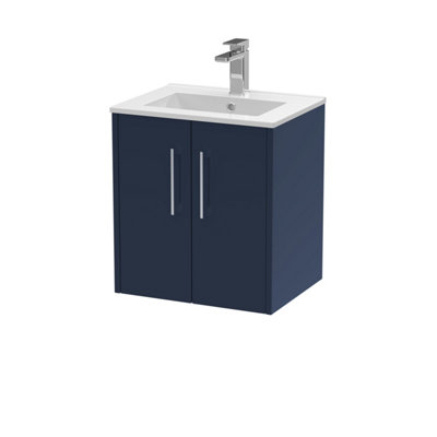 Hudson Reed Juno Wall Hung 2 Door Vanity Unit With Minimalist 1 Tap Hole BasinMidnight Blue500 X 390 mm from B&Q