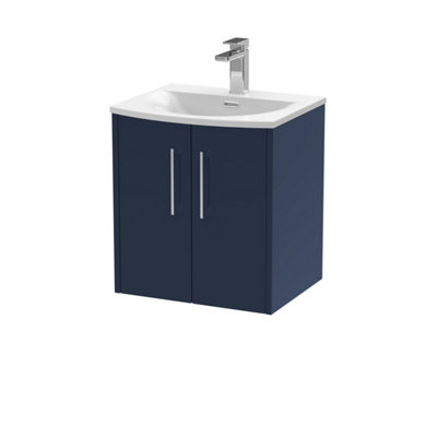 B&Q -  Juno Wall Hung 2 Door Vanity Unit With Curved 1 Tap Hole BasinMidnight Blue510 X 440 mm