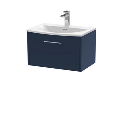 Hudson Reed Juno Wall Hung 1 Drawer Vanity Unit With Curved 1 Tap Hole BasinMidnight Blue610 X 440 mm from B&Q