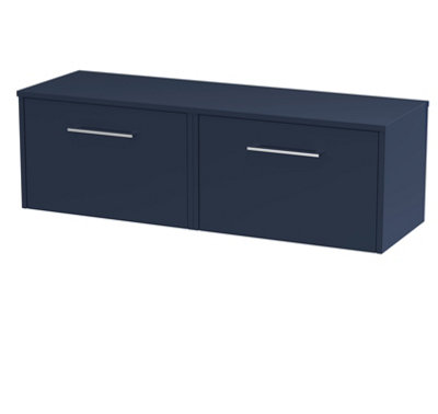 B&Q -  Juno Wall Hung 2 Drawer Vanity Unit & Matching WorktopMidnight Blue Finish1205 X 390 mm