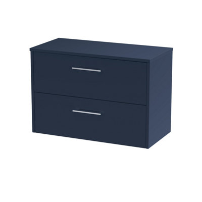 B&Q -  Wall Hung 2-Drawer Vanity & WorktopContemporary DesignMidnight Blue Matt FinishMfc & Laminate805X390X557mm