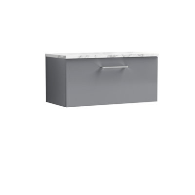 Nuie Arno Wall Hung 1-Drawer Modern Vanity Unit With Satin Grey Laminate WorktopStylish Counter Top Vanity Unit In Satin Grey from B&Q