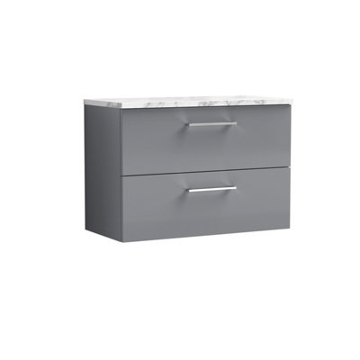 Nuie Arno Wall Hung 2-Drawer Modern Vanity Unit With Satin Grey Laminate WorktopStylish Counter Top Vanity Unit In Satin Grey from B&Q