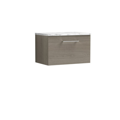 Nuie Arno Wall Hung 1-Drawer Modern Vanity Unit With Solace Oak Laminate WorktopStylish Counter Top Vanity Unit In Solace Oak from B&Q