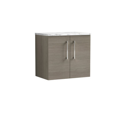 Nuie Arno Wall Hung 2-Door Vanity Unit & Laminate Worktop In Solace Oak WoodgrainModern Counter Top Vanity Unit In Solace Oak from B&Q