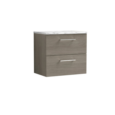 Nuie Arno Wall Hung 2-Drawer Modern Vanity Unit With Solace Oak Laminate WorktopStylish Counter Top Vanity Unit In Solace Oak from B&Q