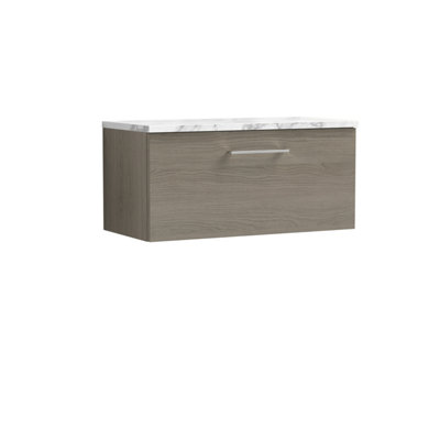 Nuie Arno Wall Hung 1-Drawer Modern Vanity Unit With Solace Oak Laminate WorktopStylish Counter Top Vanity Unit In Solace Oak from B&Q