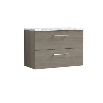 Nuie Arno Wall Hung 2-Drawer Modern Vanity Unit With Solace Oak Laminate WorktopStylish Counter Top Vanity Unit In Solace Oak from B&Q
