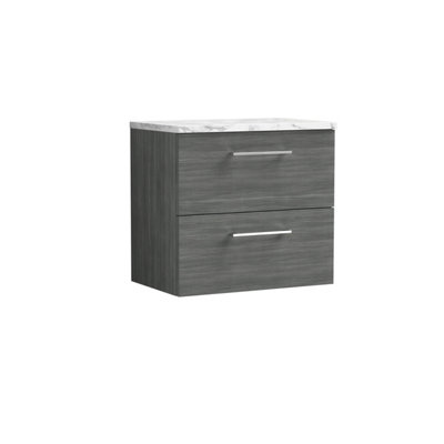 B&Q -  Arno Wall Hung 2-Drawer Vanity Unit With Laminate Worktop In Anthracite Woodgrain